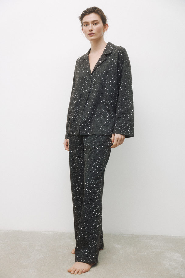 H&M Pyjama Met Dessin Donkergrijs/sterren
