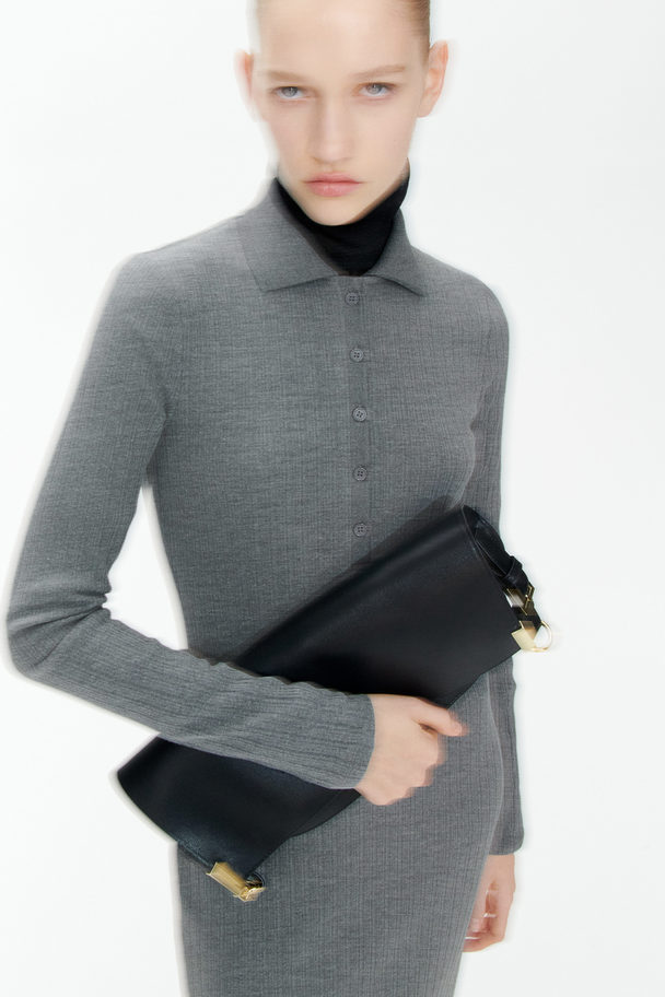 H&M Collared Jersey Dress Dark Grey