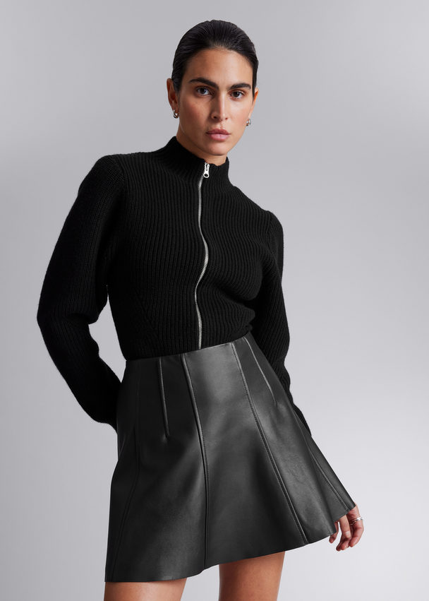 & Other Stories A-line Leather Mini Skirt Black