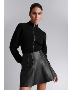 A-line Leather Mini Skirt Black