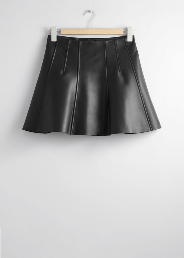 & Other Stories A-line Leather Mini Skirt Black