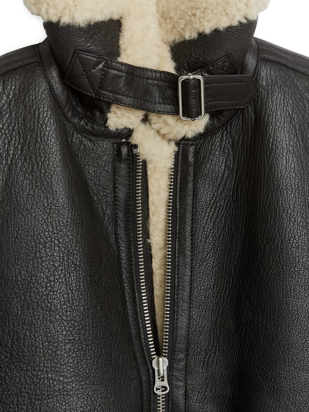 ARKET Pile-lined Leather Jacket Black/beige