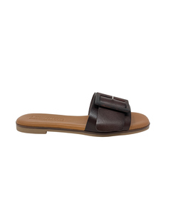 Gena Brown Leather Flat Sandal