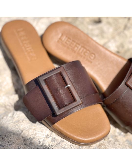 Liberitae Gena Brown Leather Flat Sandal