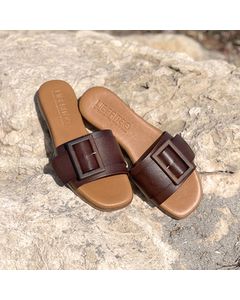 Gena Brown Leather Flat Sandal