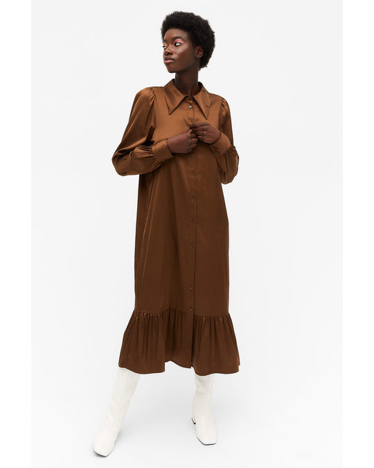 Monki Satin Shirt Dress Chocolate Brown