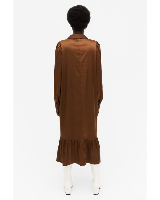 Monki Satin Shirt Dress Chocolate Brown