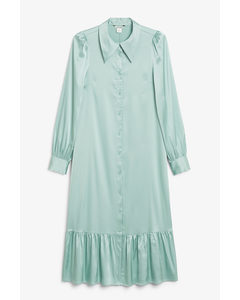 Satin Shirt Dress Light Turquoise
