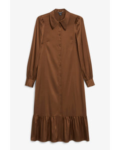Satin Shirt Dress Chocolate Brown