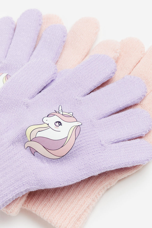 H&M 2-pack Fine-knit Gloves Light Purple/unicorn