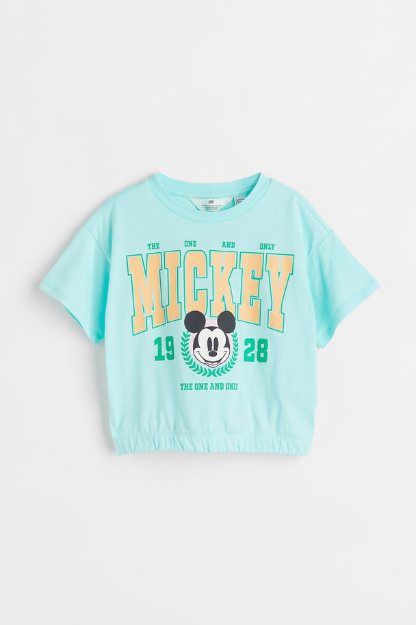 H&M Printed T-shirt Light Turquoise/mickey Mouse