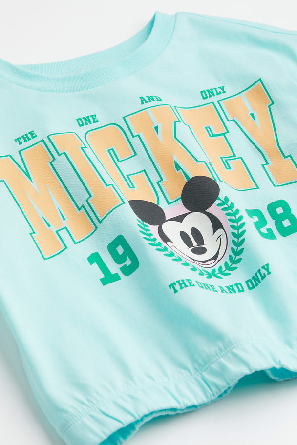 H&M Printed T-shirt Light Turquoise/mickey Mouse
