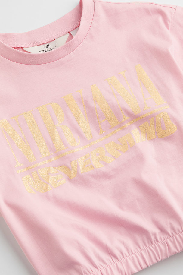 H&M T-shirt Met Print Lichtroze/nirvana