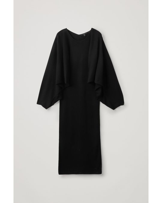 COS Batwing Knitted Midi Dress Black