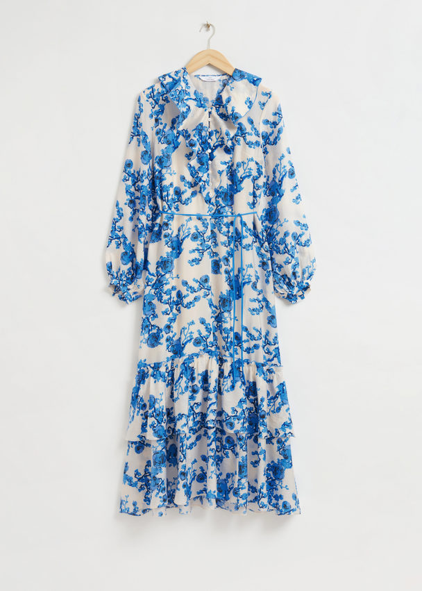 & Other Stories Soft Feminine Frilled Detail Dress Blue Floral Print