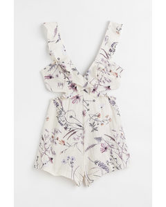 Flounce-trimmed Patterned Playsuit Cream/floral