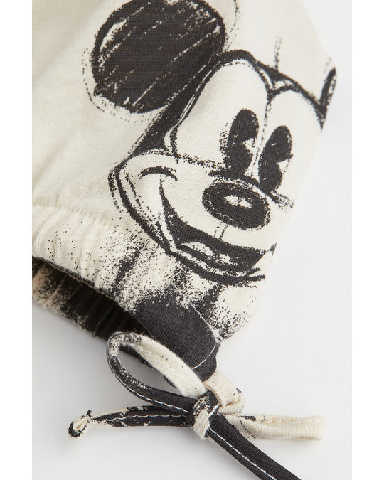 H&M Drawstring T-shirt Light Beige/mickey Mouse