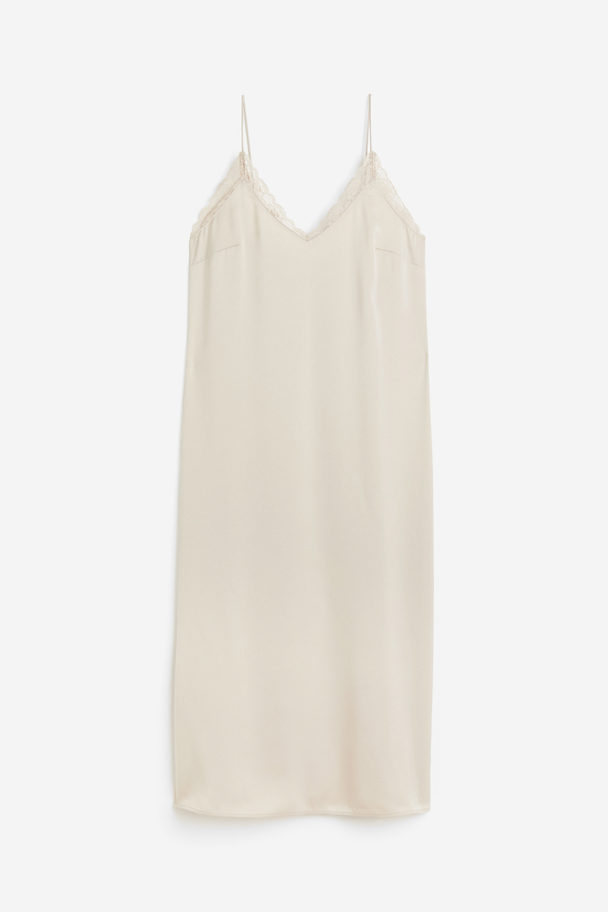 H&M Slip In-kjole Med Blondebånd Lys Beige