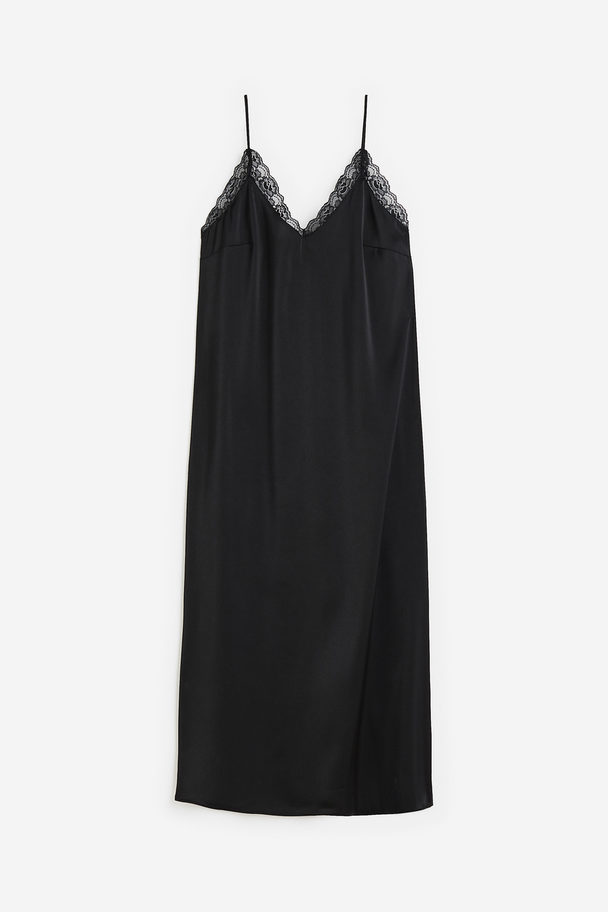 H&M Lace-trimmed Slip Dress Black