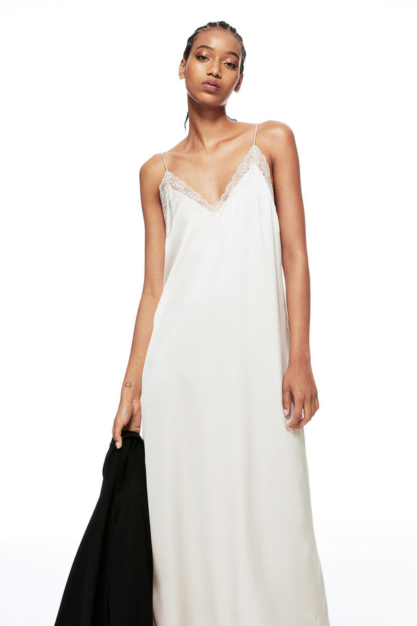 H&M Lace-trimmed Slip Dress Light Beige