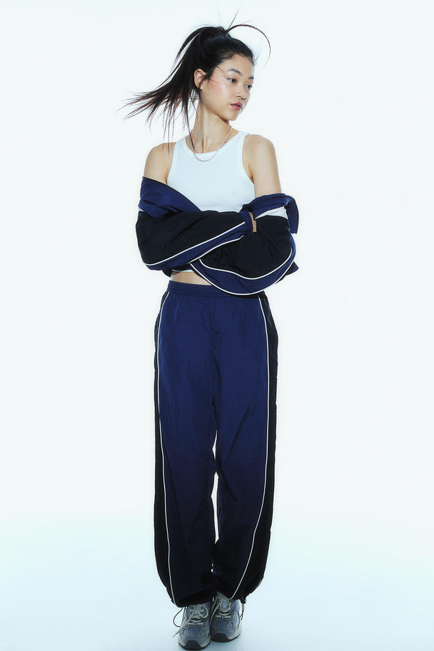 H&M Piping-detail Track Pants Dark Blue/block-coloured