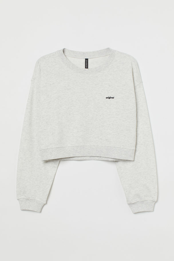 H&M H&m+ Cropped Sweatshirt Lysegråmeleret/original