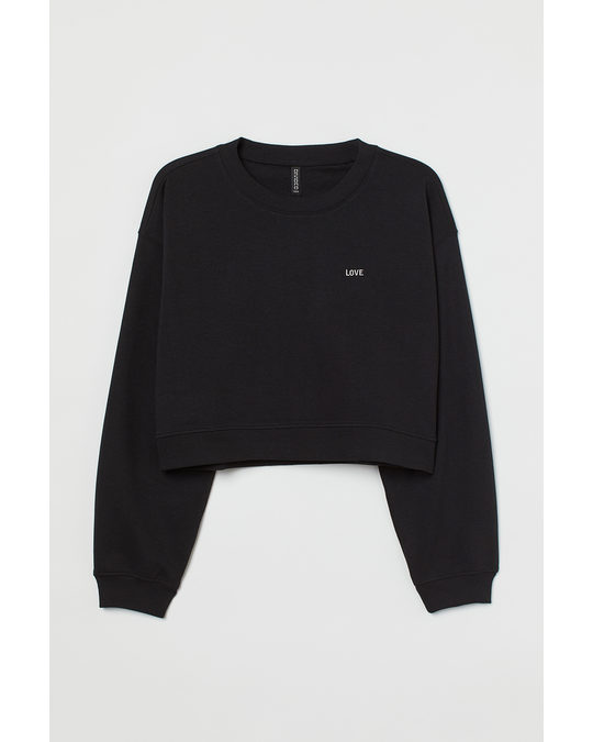 H&M H&m+ Cropped Sweatshirt Black/love