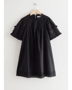 Ruffle Embroidery Mini Dress Black