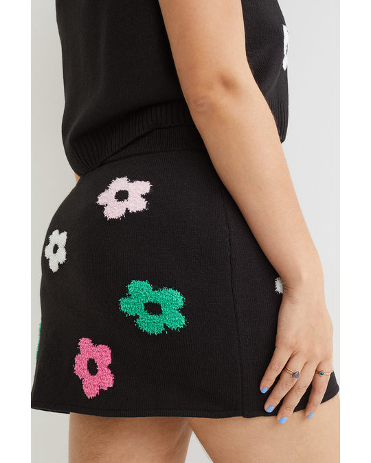 H&M H&m+ Knitted Skirt Black/floral