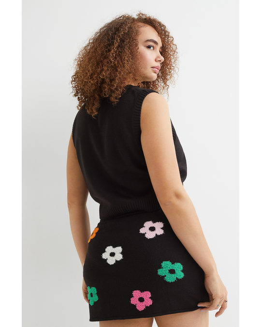 H&M H&m+ Knitted Skirt Black/floral