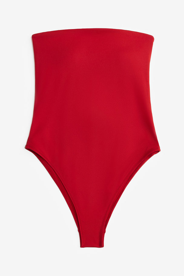 H&M Padded-cup High-leg Bandeau Swimsuit Red