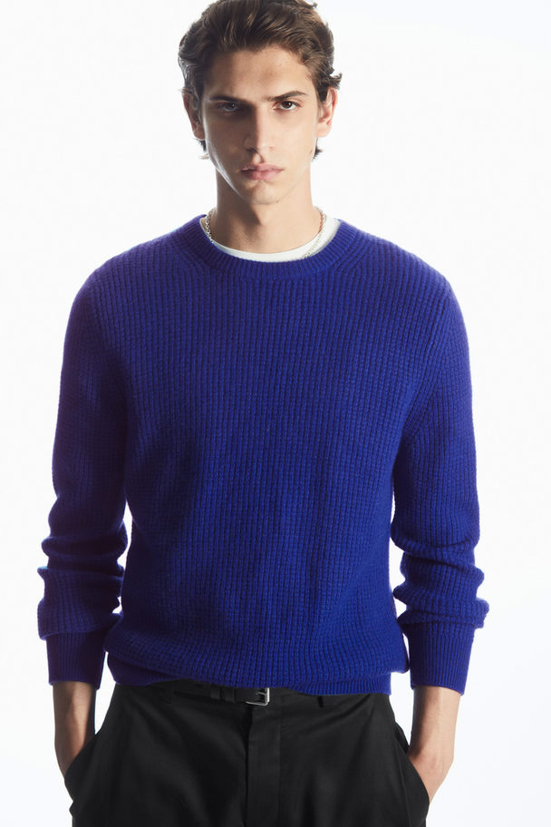 COS Waffle-knit Pure Cashmere Jumper Bright Blue