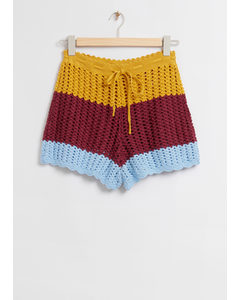 Colour-block Crocheted Shorts Maroon Colour-block