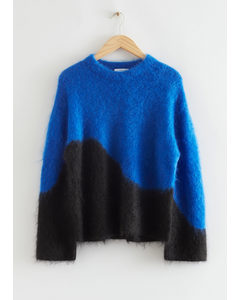 Afslappet Sweater I Lodden Mohair Sort Og Blå