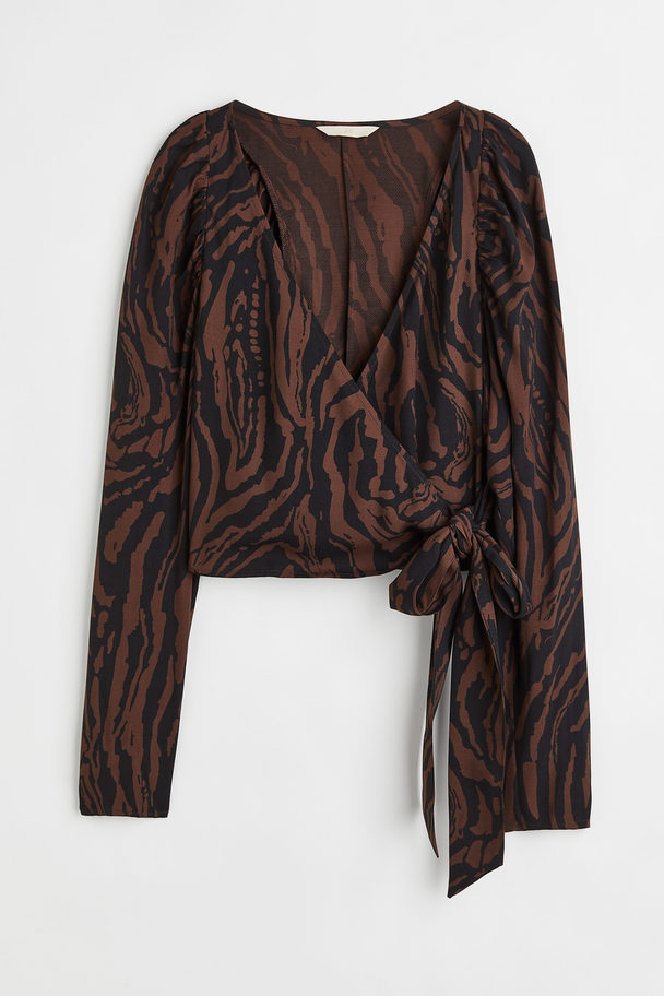 H&M Jacquard-weave Blouse Brown/patterned