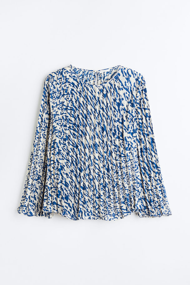 H&M H&m+ Pleated Blouse Blue/patterned