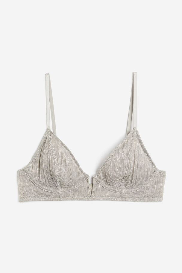 H&M Non-padded Underwired Mesh Bra Light Grey/silver-coloured