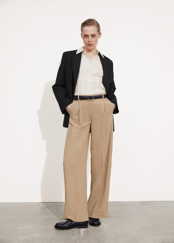 & Other Stories Straight-leg Pleated Trousers Dusty Beige