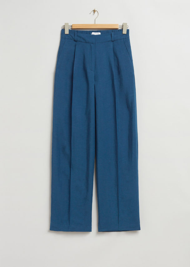 & Other Stories Straight-leg Pleated Trousers Dark Blue