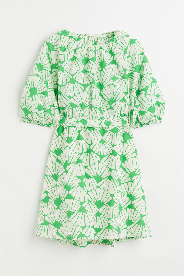 H&M Kleid mit Bindebändern Hellgrün/Muscheln