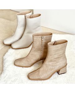 Malaya Gray Taupe Leather Helled Ankle Boots