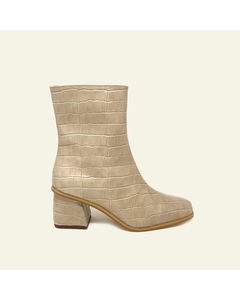 Malaya Gray Taupe Leather Helled Ankle Boots