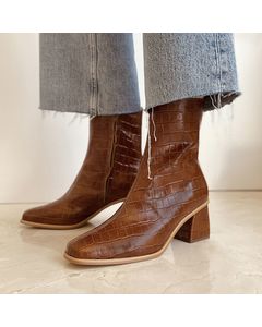 Malaya Light Brown Leather Helled Ankle Boots