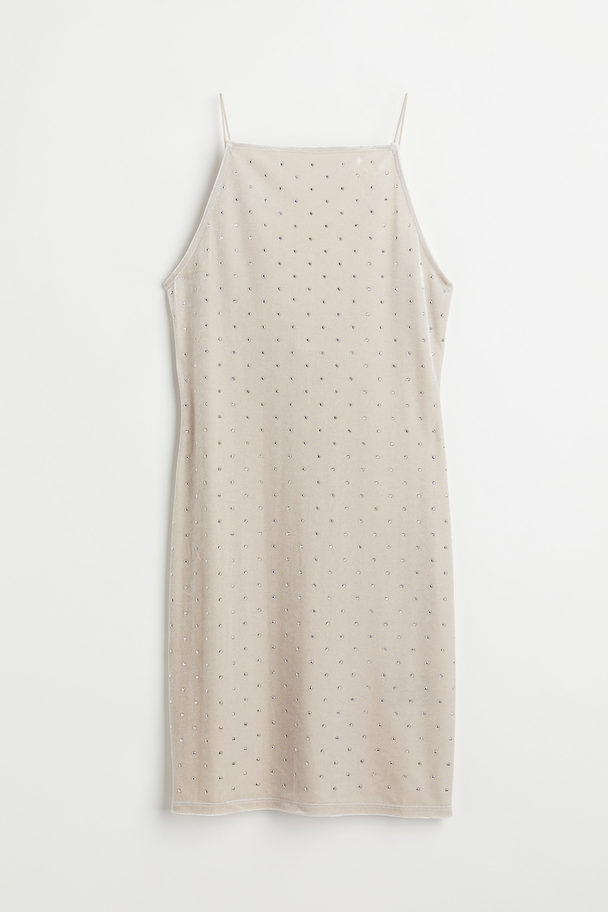 H&M Fitted Dress Light Beige/studs