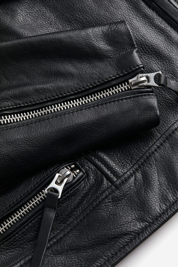 H&M Bikerjacke aus Leder Schwarz