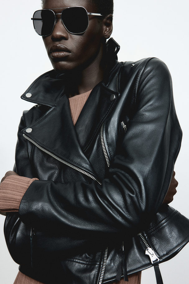 H&M Leather Biker Jacket Black