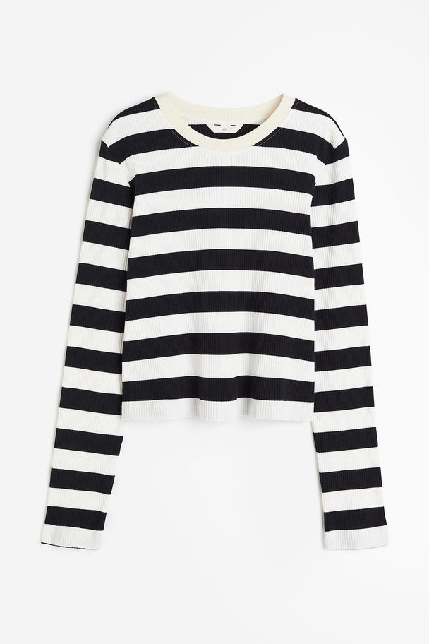 H&M Ribbed Top White/black Striped