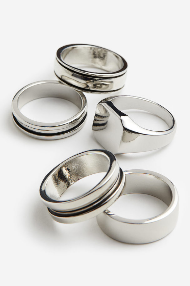 H&M Set Van 5 Ringen Zilverkleurig