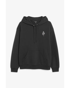 Soft Drawstring Hoodie Black Embroidered