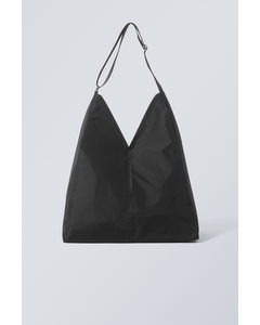 V-shaped Nylon Shoulder Bag Black